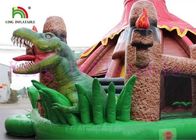 Διογκώσιμο άλμα Castle δεινοσαύρων χρώματος αρχαιότητας με την καλυμμένη στέγη παιδική χαρά φωτογραφικών διαφανειών