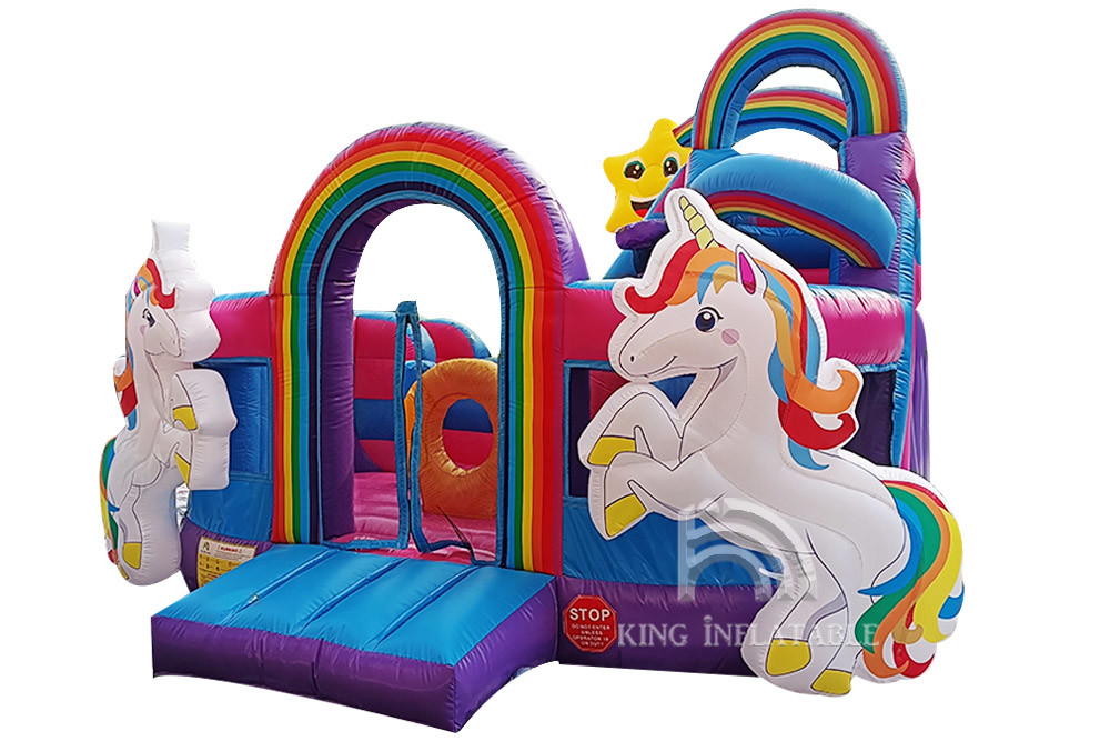 Μονόκερος Bouncy Castle παιδιών με νερού φωτογραφικών διαφανειών πριγκηπισσών τα ρόδινα γιγαντιαία άλματος σπίτια αναπήδησης νερού ουράνιων τόξων διογκώσιμα